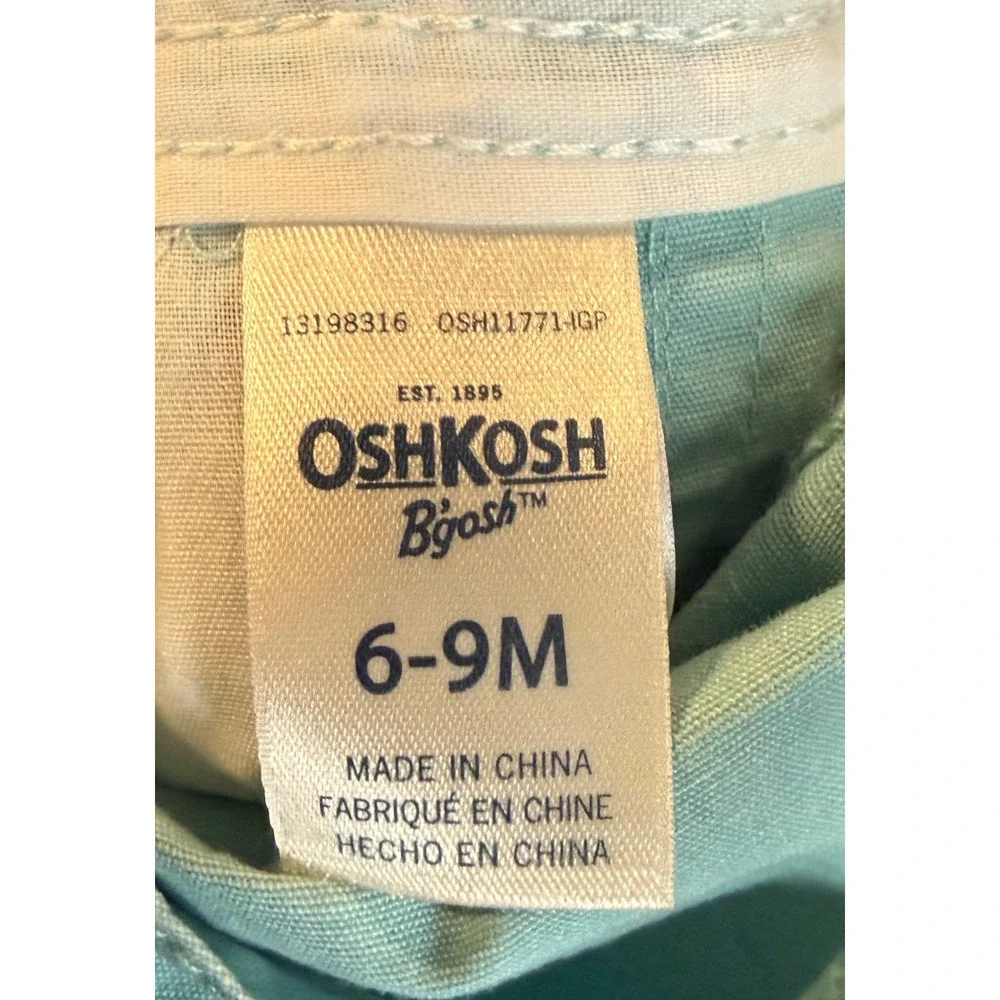 OshKosh Boys 6-9M Shortall Overalls Blue Mint Alligator Dinosaur  Bundle Of‎ 3